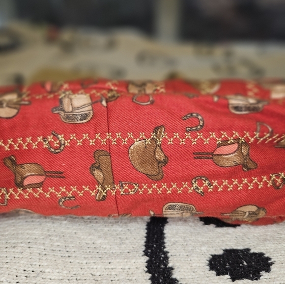 Womans western cowgirl saddle print handmade quilted tote bag red new - Picture 5 of 8